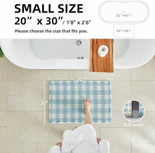 TYUU Waffle Bath Mat, Cute Bathroom Rugs Non Slip, 30x20 Blue & White