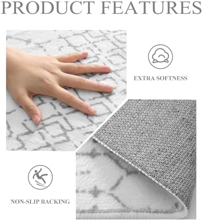 Lahome Moroccan Runner Rug for Hallway - 2x4 Rug Washable Non-Slip Small Carpet Runner Lightweight Throw Rubber Back Bath Carpet, Geometric Print Mat for Kitchen Entryway Bedroom Hana (White, 2'x4')