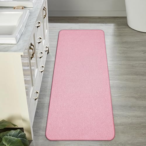 Bosap Bath Mat,Ultra Thin Bathroom Runner Rugs,Large Bath Mats for Bathroom,Quick Dry,Non-Slip,Machine Washable,Low Pile,Bath Rug,Shower Outside,Sink,Home Decor Accessories.Pink,2'x5'（24x60inch）