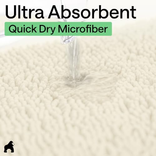 GORILLA GRIP Bath Rug Mat for Bathroom, Thick Chenille, 60x24 Ivory Cream