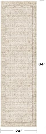 Beige Boho Bathroom Rug 2x7 - Non Slip Washable Floral Runner Rug for Kitchen Floor, Hallway, Farmhouse Entryway Mat with Geometric Pattern, Vintage Low Pile Stain Resistant Carpet