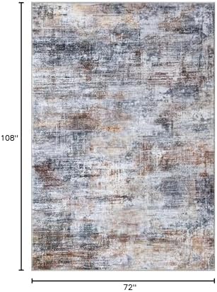 IOHOUZE Abstract Area Rugs 6x9 Ft Washable Rugs for Living Room, Non Slip Dining Room Rug, Printed Faux Wool Rugs for Bedroom, Floor Carpet for Office Nursery Playroom, Orange Grey