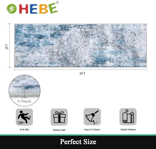 HEBE Hallway Runner Rug 2'x6', Washable Non Slip Kitchen Rug Runner