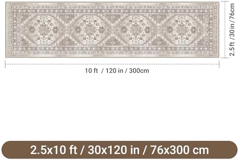 befbee 2'6"x10' Runner Rug for Hallway Washable Non Slip Kitchen Rug Brown