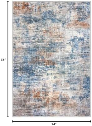 IOHOUZE Small Abstract Area Rug 2x3 Ft Entryway Rugs Washable Door Mat Indoor Entrance, Rubber Backed Throw Rugs, Printed Faux Wool Non Slip Floor Carpet for Foyer Front Door Sink, Blue Rust