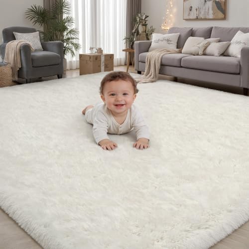 PLHXFR 5x7 Area Rugs Living Room: Fluffy Bedroom Rug Shag Carpet White