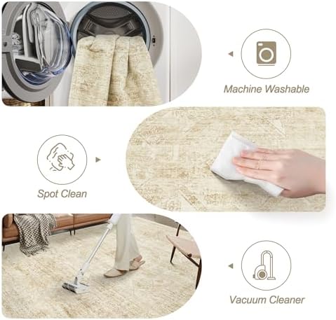 Soalmost 6x9 Area Rug for Living Room Washable Non-Slip Rugs Beige/Ivory