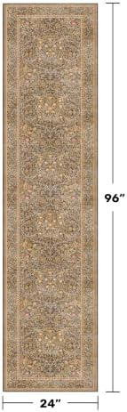 Non Slip 2x8 Gold Brown Long Runner Rug, Washable Runner Rug for Hallway, Bathroom, Entryway Rug, Stain Resistant Kitchen Floor Mat - Vintage Floral Indoor Décor, Low Pile Soft Carpet