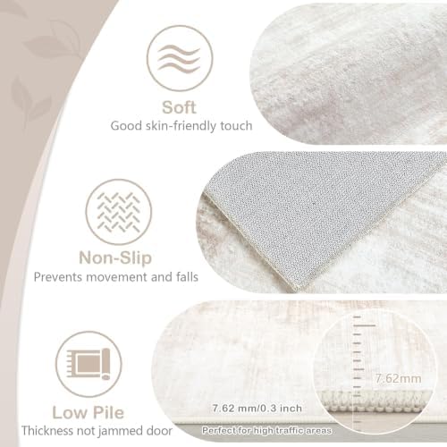 Area Rug 3x5 Washable Rug: Living Room Modern Abstract Rug Soft Non Slip Neutral Rugs Stain Resistant Small Rug Indoor Door Mat for Bedroom Kitchen Nursery Hallway Entryway Office(Beige,3'x5')