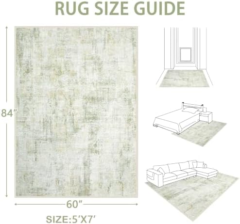 Area Rugs 5x7 Living Room: Washable Rug Modern Abstract Rugs Soft Non Slip Neutral Rug Stain Resistant Indoor Carpet for Bedroom Kitchen Dining Room Nursery Home Office Rugs(Green Brown,5'x7')