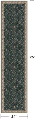 Hazo Haus Dark Green 2x8 Non Slip Kitchen Runner Rugs - Modern Vintage Boho Eclectic Floral Pattern, Washable Low Pile Non-Slip 8ft Long Runner Rugs for Hallway, Entrance