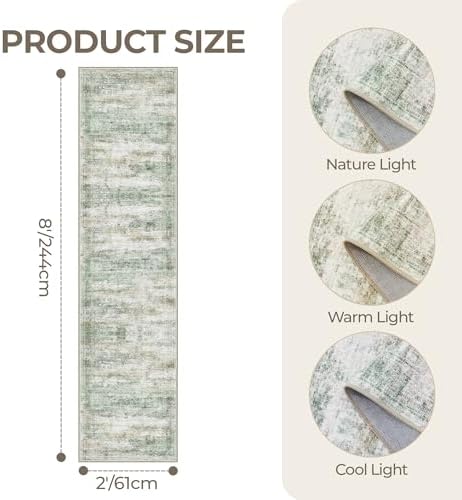2x8 Runner Rug Non Slip,Washable Hallway Runner Rug,Green