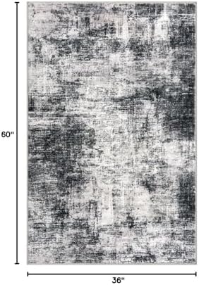 IOHOUZE Abstract Area Rug 3x5 Ft Washable Rugs for Entryway Indoor, Non Slip Kitchen Rug Printed Faux Wool Throw Rugs, Indoor Door Mat for Door Entrance Foyer Living Room, Black Grey