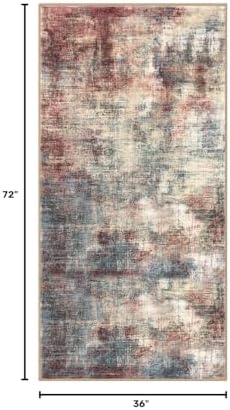 IOHOUZE Abstract Runner Rug 3x6 Ft Washable Runners for Hallways, Non Slip Kitchen Runner Printed Faux Wool Entryway Runner Indoor, Modern Abstract Floor Carpet for Hall Kitchen Bedroom, Red/Multi