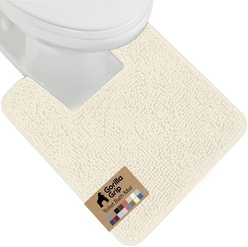 GORILLA GRIP Chenille Bath Rug Mat for Square Toilet Base, 24x19 Ivory