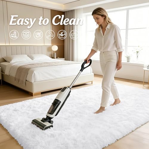 OLANLY 2x6 Machine Washable Runner Rugs for Hallway, Soft Fluffy Shaggy Bedside Rugs for Bedroom, Living Room, Indoor Floor Carpet for Kids Girls and Boys, Nursery Rooms, Home Decor Aesthetic, White