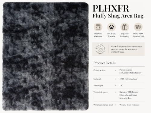 PLHXFR 10x14 Area Rugs Living Room: Fluffy Bedroom Soft Shag Rug Black Grey