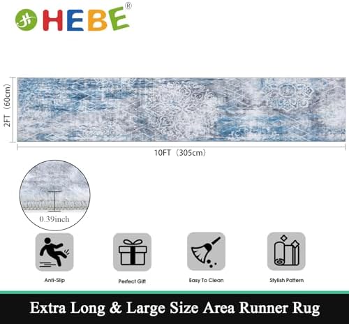 HEBE Hallway Runner Rug 2'x10', Washable Non Slip Kitchen Rug Runner