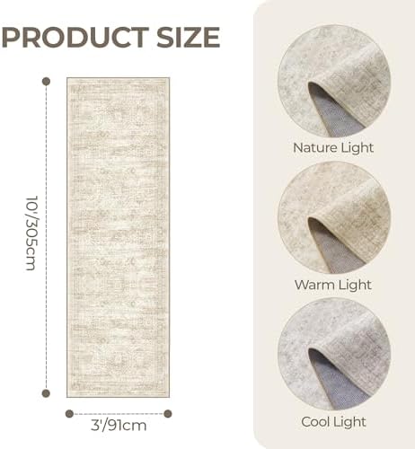 3x10 Runner Rug Non Slip,Washable Hallway Runner Rug,Beige