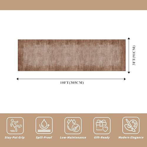 3x10 ft Hallway Runner Rug – Non-Slip Washable Solid Long Carpet Runner for Kitchen, Indoor Entryway & Bathroom, Modern Neutral Low Pile Wide Floor Mat (Warm Taupe,3x10)