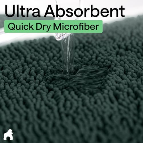 GORILLA GRIP Bath Rug Mat for Bathroom, Thick Chenille, 30x20 Hunter Green