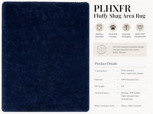 PLHXFR 5x7 Area Rugs Living Room: Fluffy Bedroom Rug Shag Carpet Blue