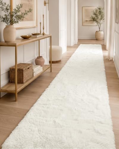 OLANLY 2x9 Machine Washable Runner Rugs for Hallway, Soft Fluffy Shaggy Bedside Rugs for Bedroom, Living Room, Indoor Floor Carpet for Kids Girls and Boys, Nursery Rooms, Home Decor Aesthetic, Ivory