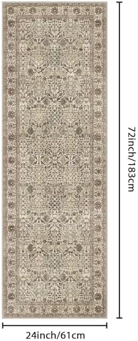 Bavni 2x6 Kitchen Runner Rug, Washable Non Slip, Cream Brown
