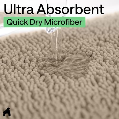 GORILLA GRIP Bath Rug Mat for Bathroom, Absorbent Chenille 24x17 Gray Beige