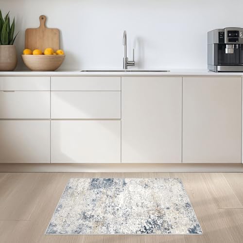 DMOYEST 2x3 Entryway Area Rug Washable Abstract Beige Blue Small Carpet