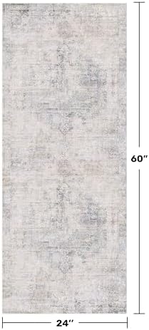 Hazo Haus Light Blue 2x5 Bathroom Runner Rug, Non-Slip Washable Runner for Kitchen, Laundry Room & Hallway, Abstract Design with Tan Accents, Eclectic Décor, Distressed Design