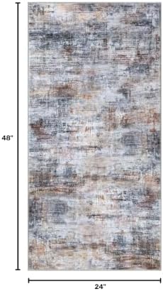 IOHOUZE Abstract Runner Rug 2x4 Ft Entryway Rugs Washable Door Mat Indoor Entrance, Rubber Backed Entryway Runners, Printed Faux Wool Non Slip Floor Carpet for Foyer Front Door Sink, Orange Grey