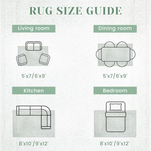 9x12 Area Rugs for Living Room: Washable Large Vintage Floral Rug Low Pile Non-Slip Boho Carpet for Bedroom Home Office Dining Room (Green, 9'x12')