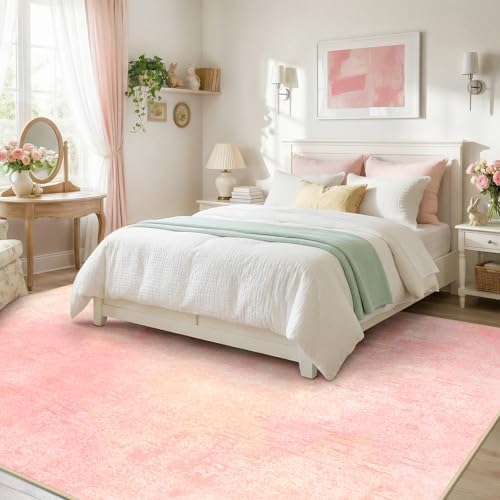 RELEANY Washable 6'x9' Abstract Area Rug for Living Room Light Pink