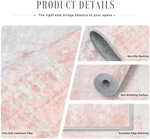 3x8 Washable Runner Rug：Modern Abstract Soft Carpet Pink White