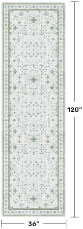 Hazo Haus Oushak 3x10 Wide Hallway Runner Rug - Vintage Turkish Floral, Washable Low Pile Non Slip 10ft Long Runners for Kitchen, Hall Way - Light Blue and Green