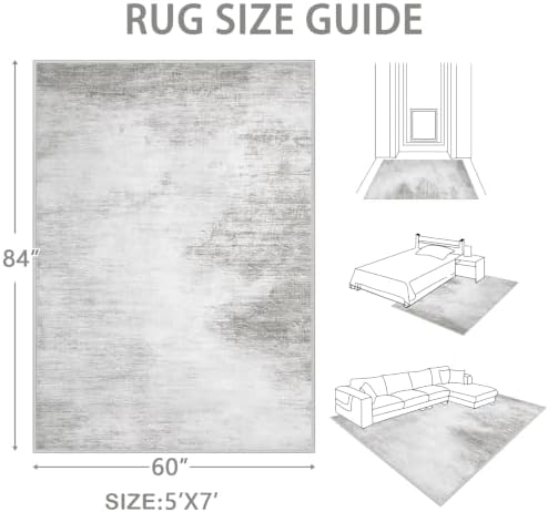 Area Rugs 5x7 Living Room: Washable Rug Modern Abstract Rugs Soft Non Slip Neutral Rug Stain Resistant Indoor Carpet for Bedroom Kitchen Dining Room Nursery Home Office Rugs(Grey,5'x7')