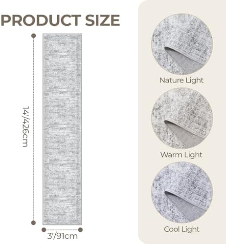 3x14 Runner Rug Non Slip,Washable Hallway Runner Rug,Grey