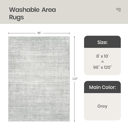 Valenrug 8x10 Area Rugs for Living Room, Large Washable Rug Non Slip, Grey