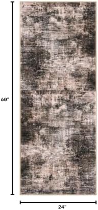 IOHOUZE Abstract Runner Rug 2x5 Ft Washable Runners for Hallways, Non Slip Kitchen Runner Printed Faux Wool Entryway Runner Indoor, Modern Abstract Floor Carpet for Hall Kitchen Bedroom, Brown/Rust