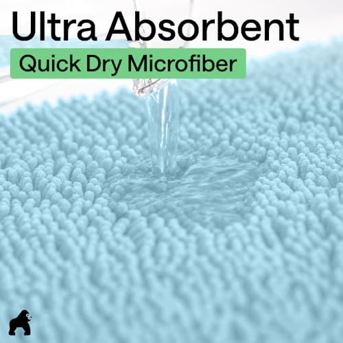 GORILLA GRIP Bath Rug Mat for Bathroom, Absorbent Chenille, 60x24 Sky Blue