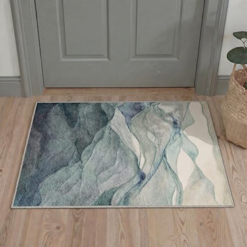 BEIMO Runner Rug for Hallway Kitchen, 2x5 Machine Washable Runners Rug for Entryway, Soft Modern Abstract Throw Rugs, Low Pile Floor Cover with Non Slip Backing, Light Teal