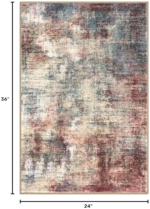 IOHOUZE Small Abstract Area Rug 2x3 Ft Entryway Rugs Washable Door Mat Indoor Entrance, Rubber Backed Throw Rugs, Printed Faux Wool Non Slip Floor Carpet for Foyer Front Door Sink, Red/Multi