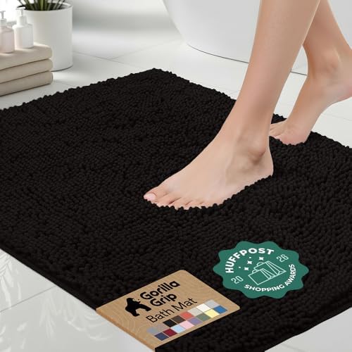 GORILLA GRIP Bath Rug Mat for Bathroom, Absorbent Chenille, 48x24 Black