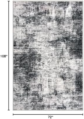 IOHOUZE Modern Abstract Area Rugs 6x9 Ft Washable Rugs for Living Room, Non Slip Dining Room Rug, Printed Faux Wool Rugs for Bedroom, Floor Carpet for Office Nursery Playroom, Black Grey