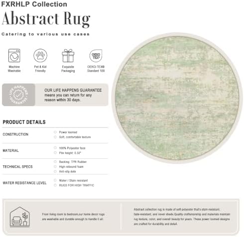 Round Area Rug Living Room: 8 ft Modern Washable Indoor Carpet