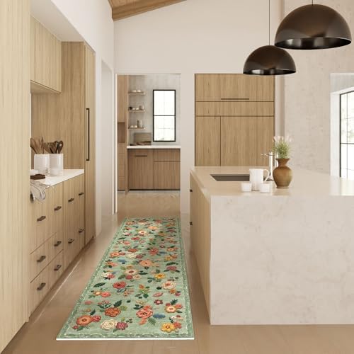 Washable Runner Rug Non Slip: 2x6 Kitchen Rug Low Pile Soft Faux Wool Non Shedding Lightweight Distressed Vintage Floral Floor Carpet Runners for Hallways Entryway Bedroom Laundry Farmhouse Office