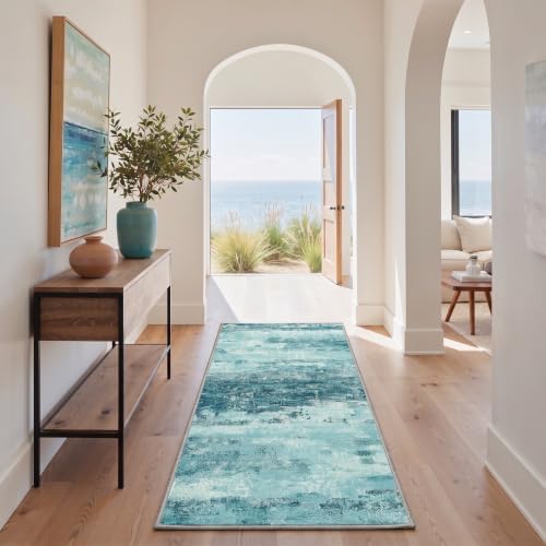 BEIMO 2x5 Teal Abstract Runner Rug, Washable Non-Slip for Hallway