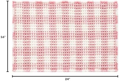 TYUU Waffle Bath Mat, Small Cute Bathroom Rug Non Slip, 24x16 Pink & White