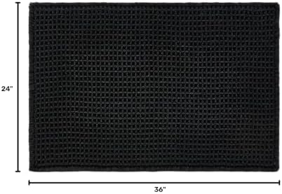 TYUU Black Waffle Bath Mat, Boho Bathroom Rugs Non Slip Washable, 36x24